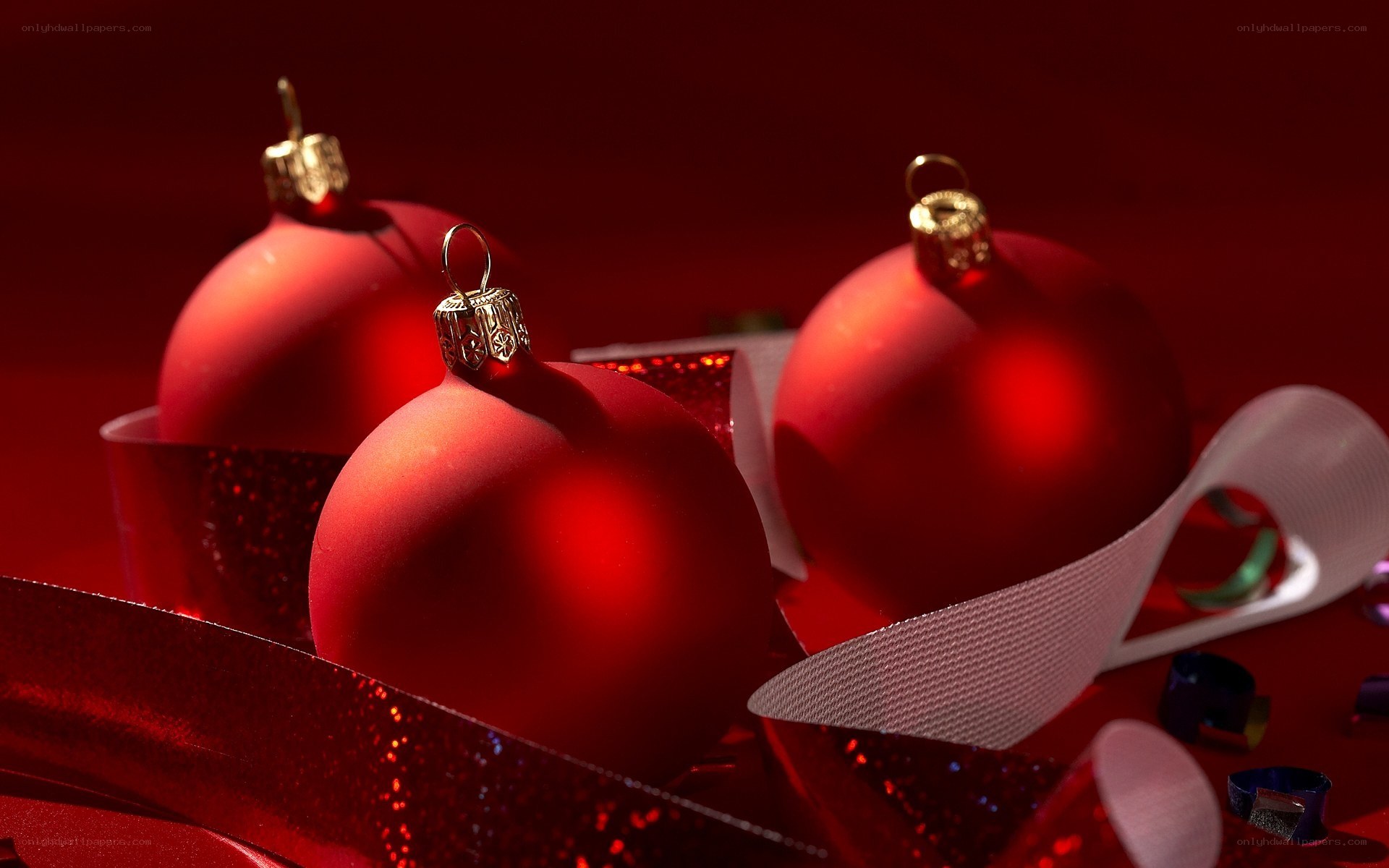 Red ornaments with ribbon