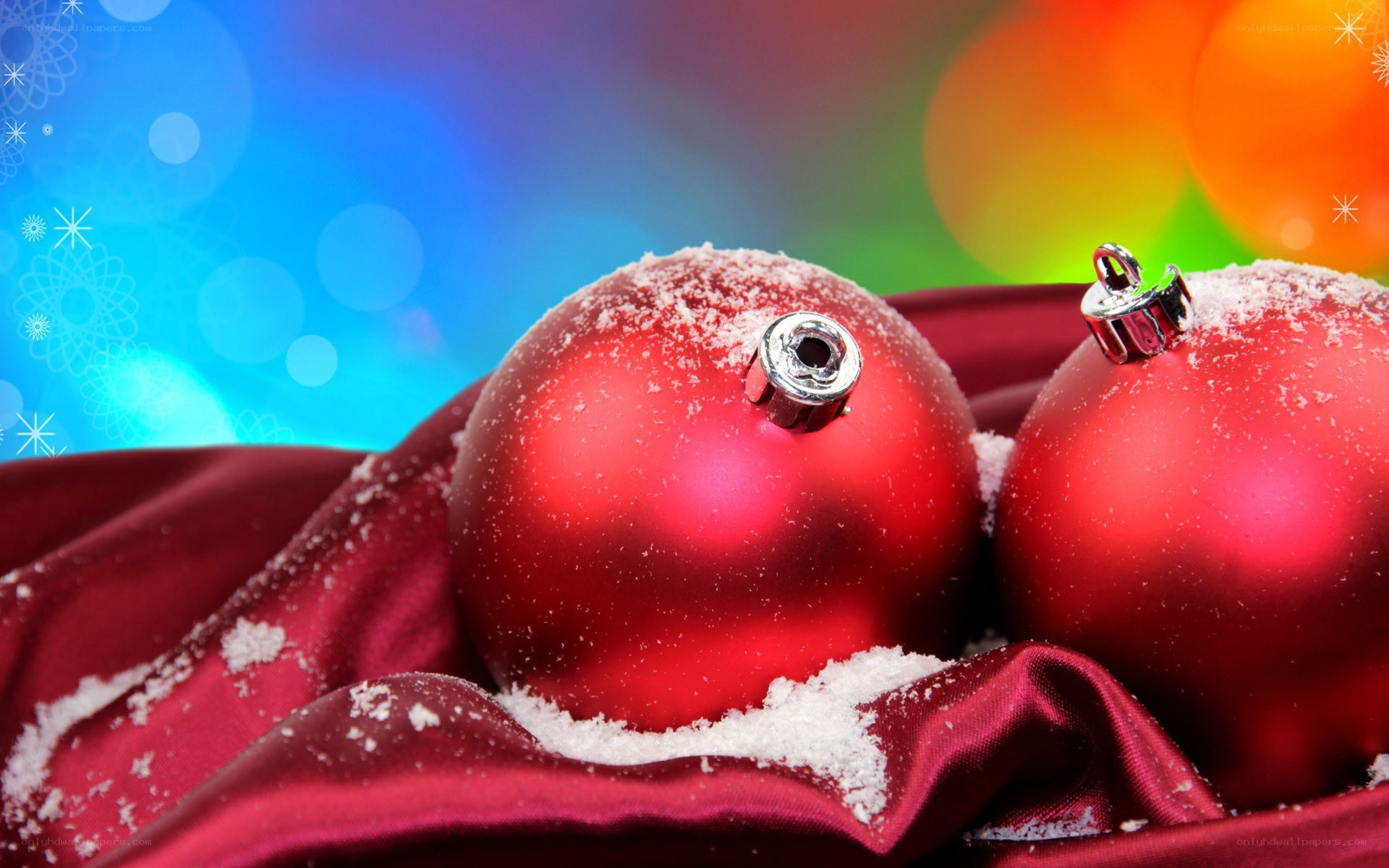 Red ornaments with snow