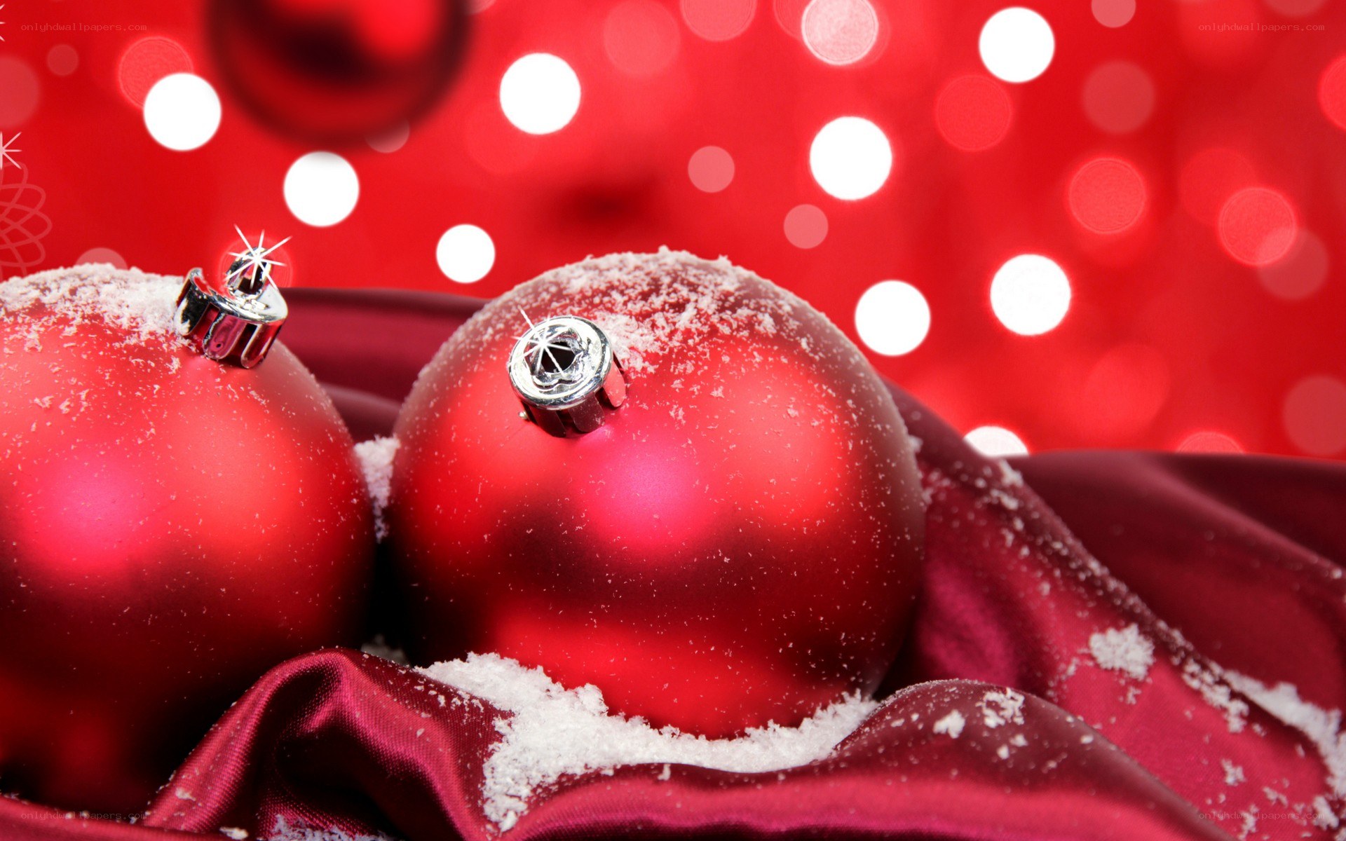 Red ornaments with snow
