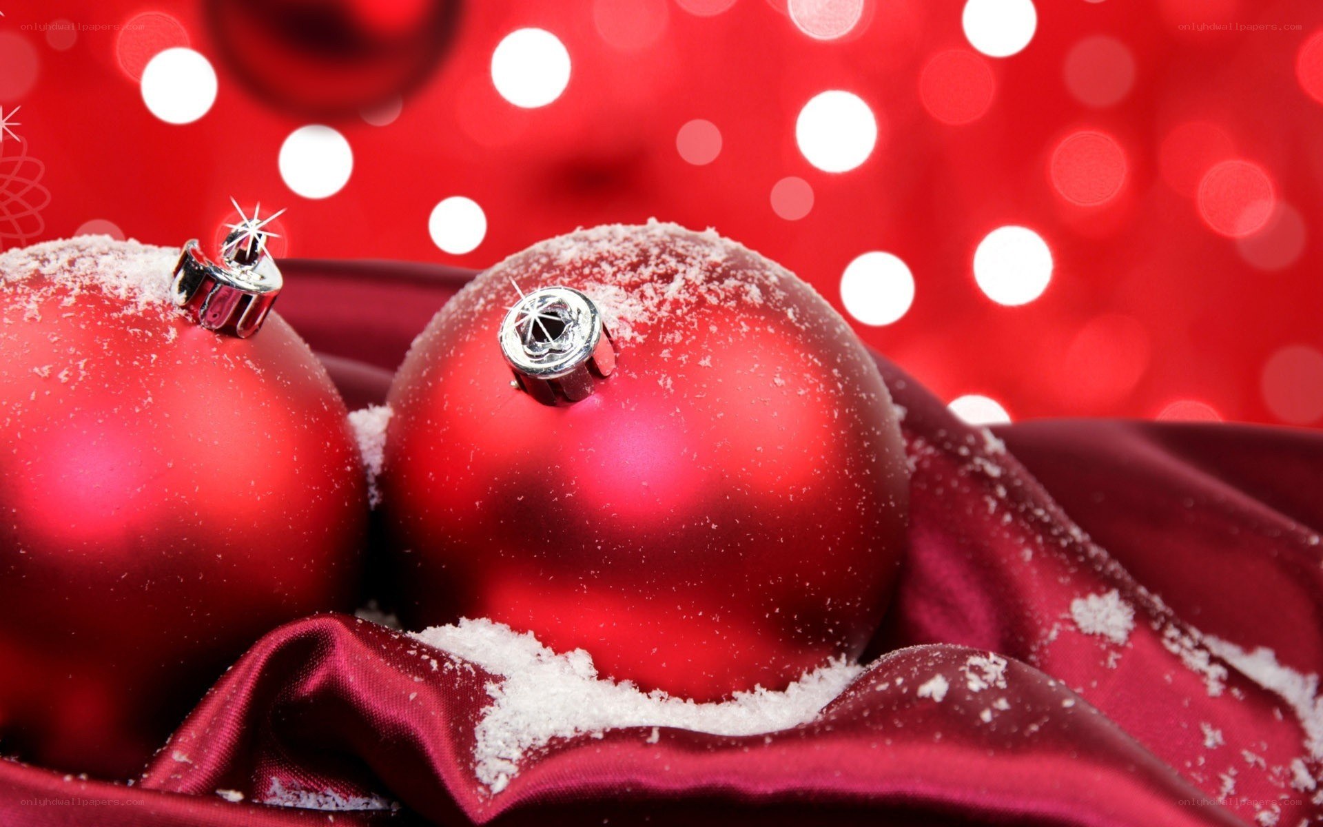 Red ornaments with snow