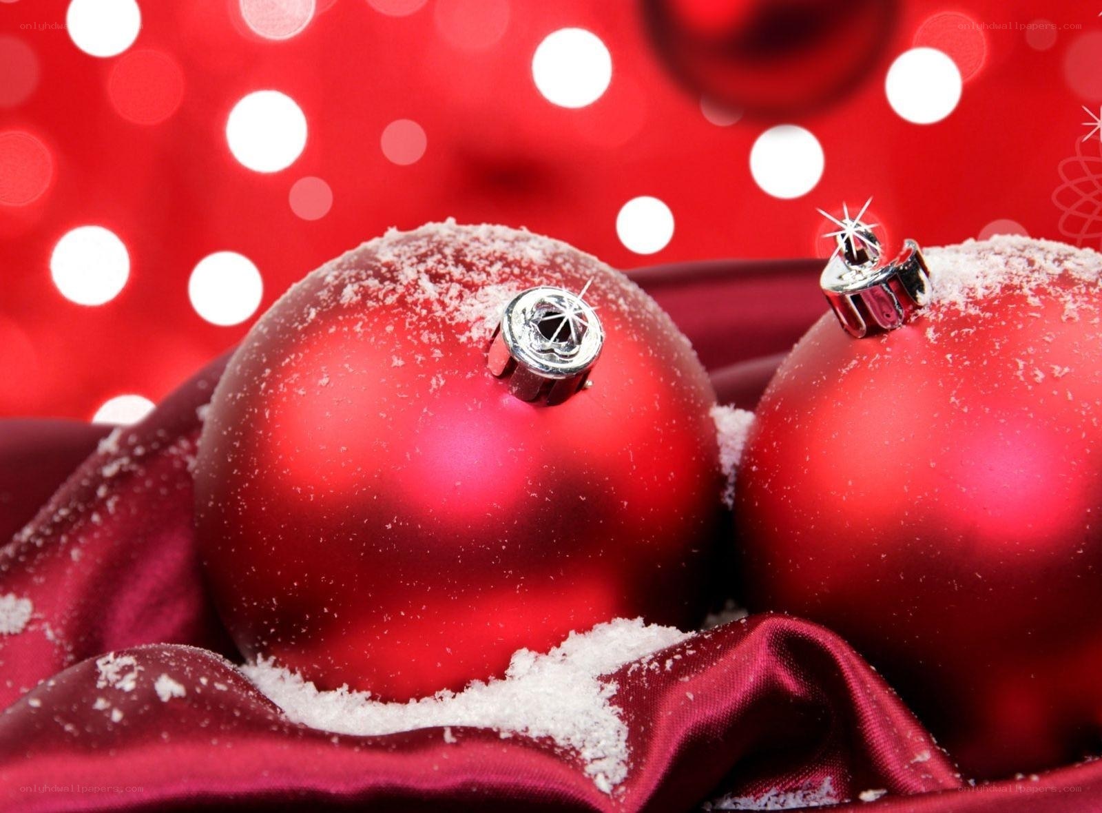 Red ornaments with snow