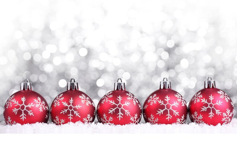 red ornaments with snowflakes