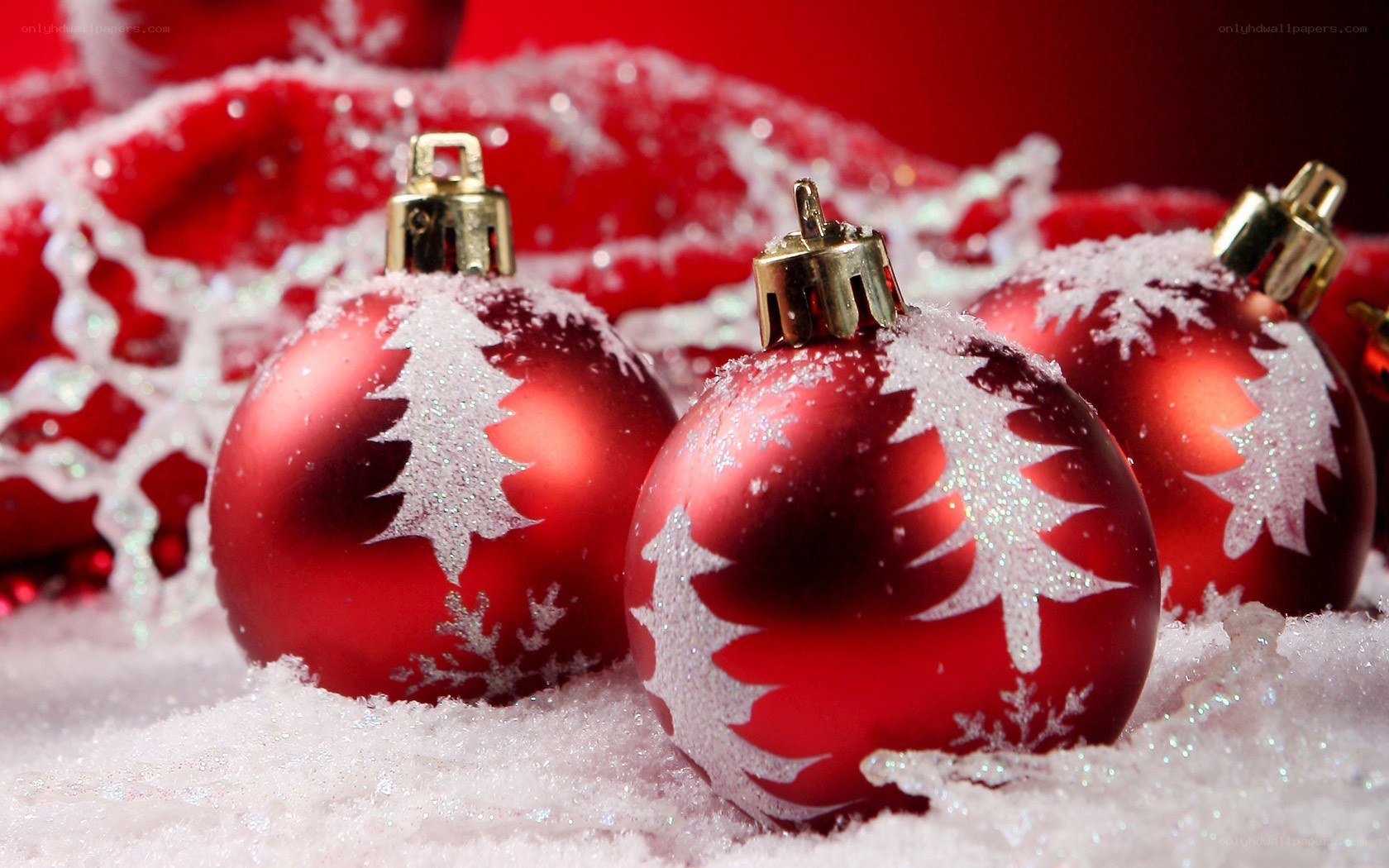 Red ornaments with snowflakes