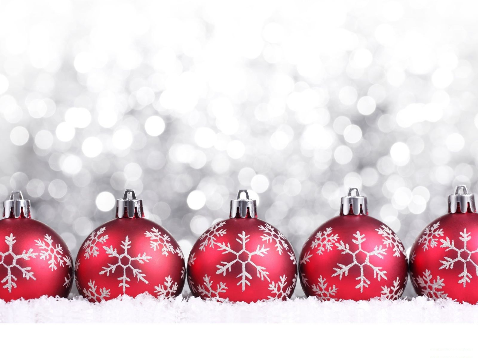 red ornaments with snowflakes