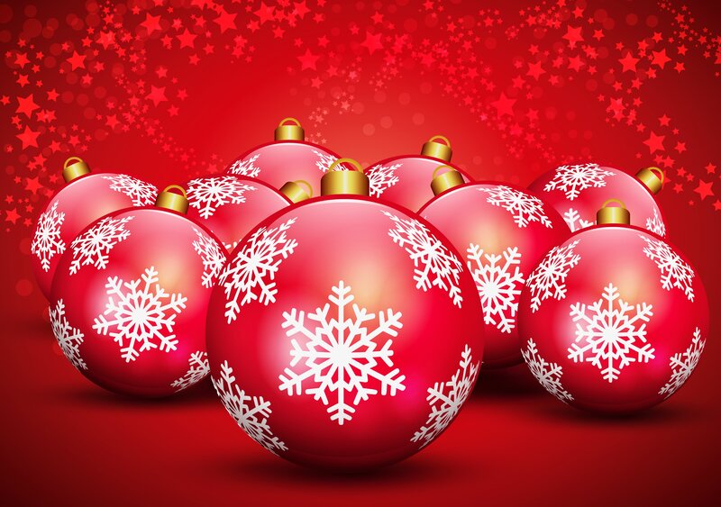 Red Ornaments with Snowflakes — Festive, Winter, Digital Art