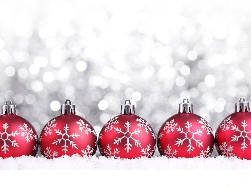 Red Ornaments with Snowflakes — Festive, Winter, Photograph, Snow, Bokeh