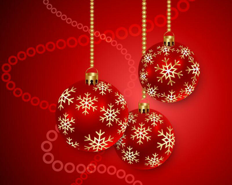 Red Ornaments with Snowflakes — Festive, Winter, Vector Art, Gold Beads