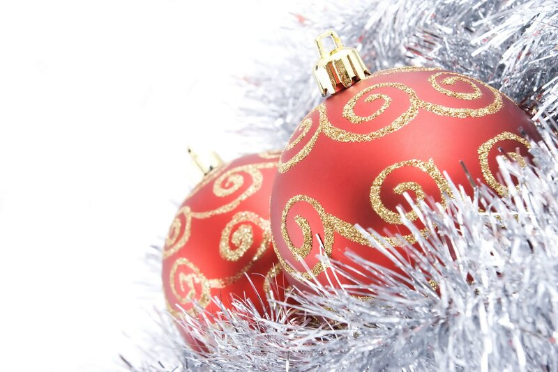 Red Ornaments with Tinsel