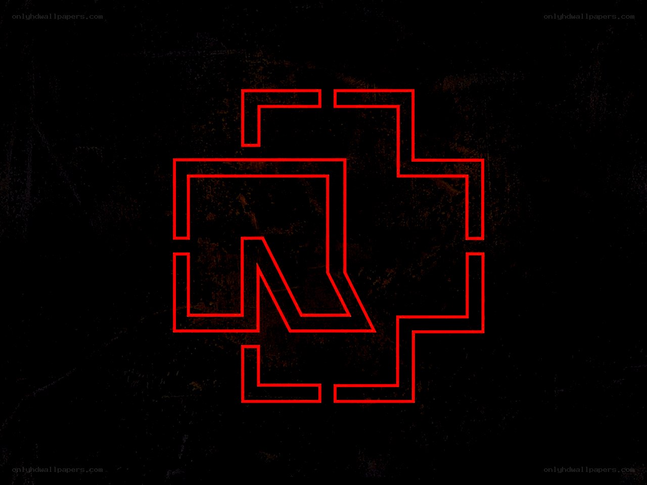 red outline logo on dark background