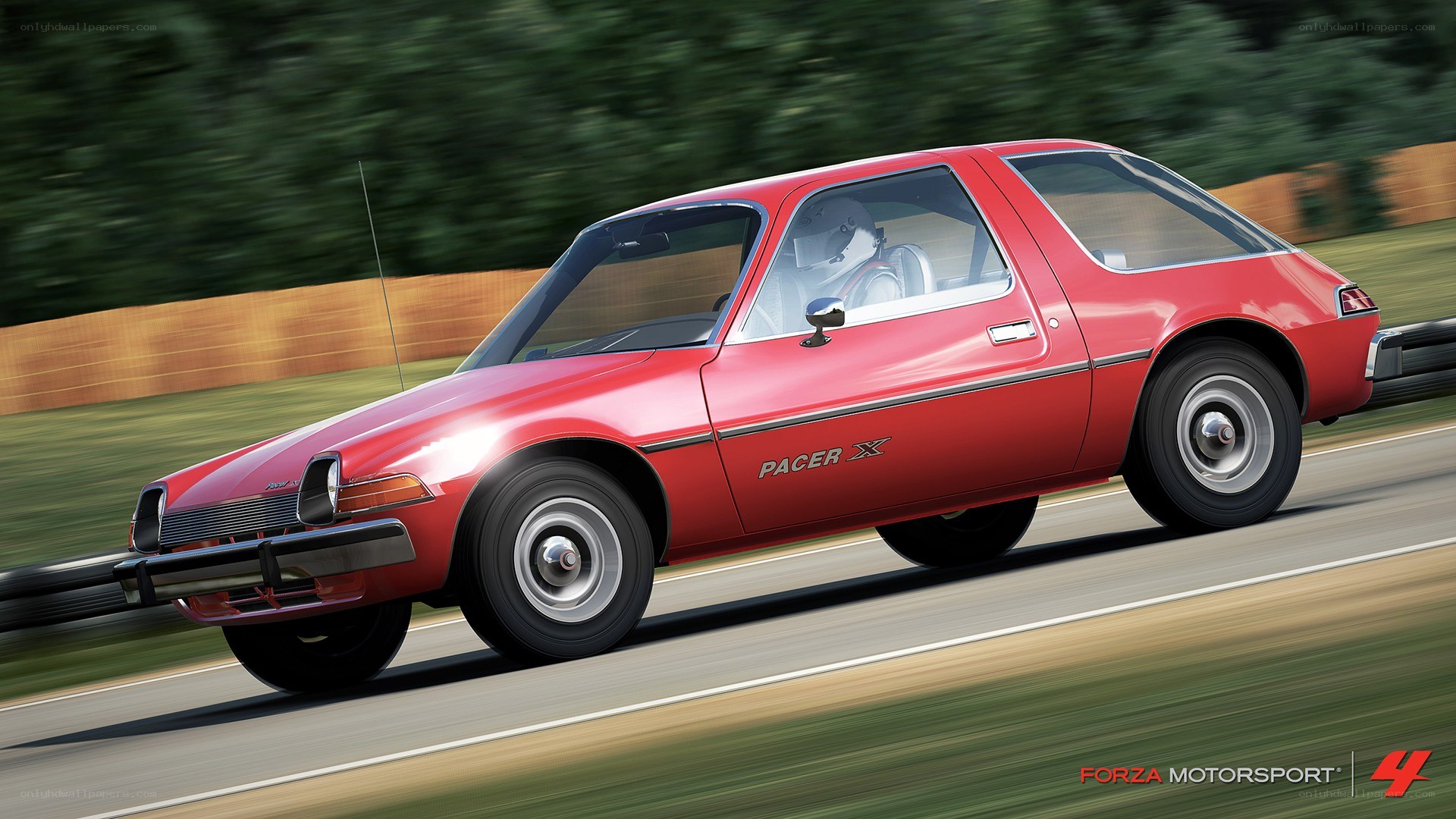 Red Pacer X on a racetrack