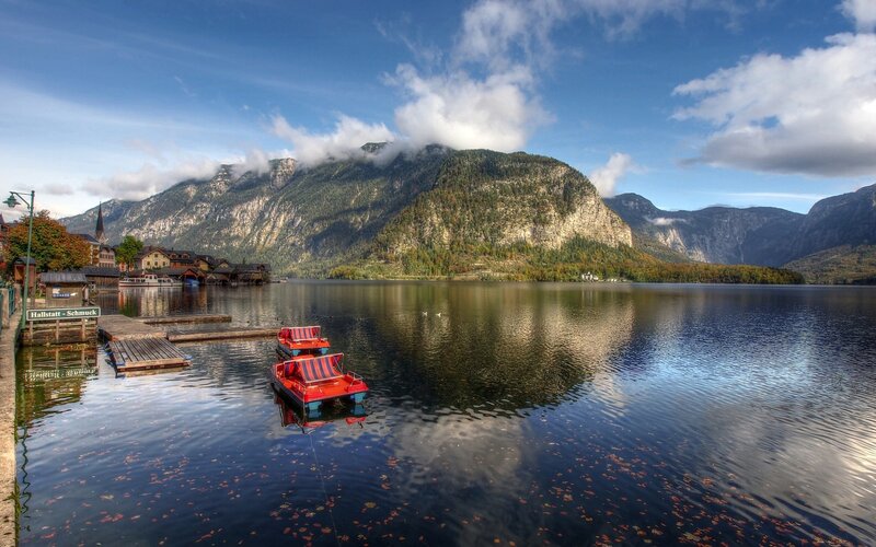 Red Paddle Boats on Lake