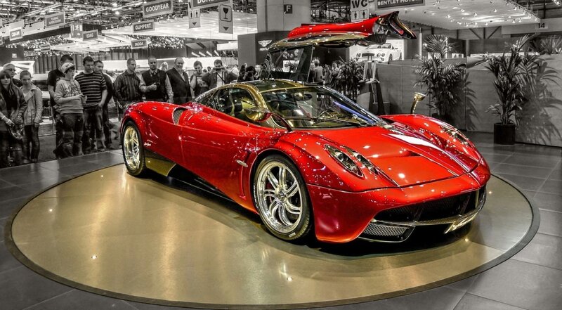 Red Pagani Huayra at auto show