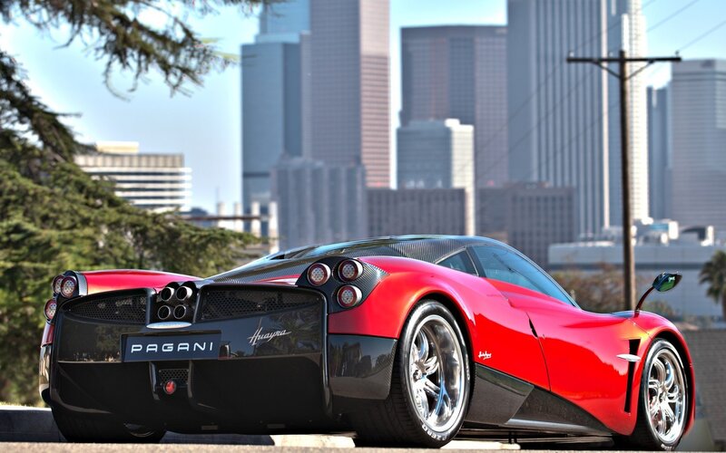 Red Pagani Huayra — Dramatic, Afternoon, Photograph, City Skyline
