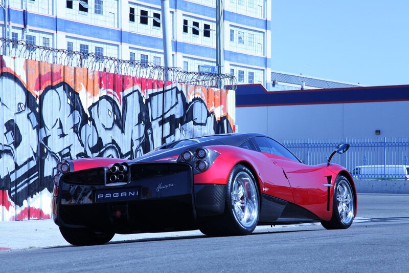 Red Pagani Huayra — Dramatic, Afternoon, Photograph, Graffiti Wall