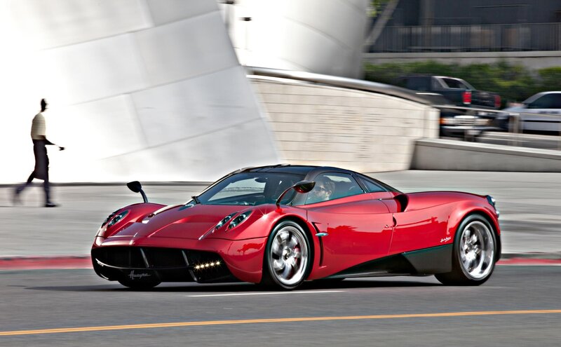 Red Pagani Huayra in motion