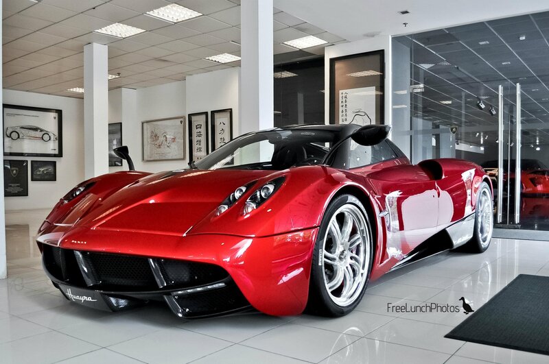 Red Pagani Huayra in showroom