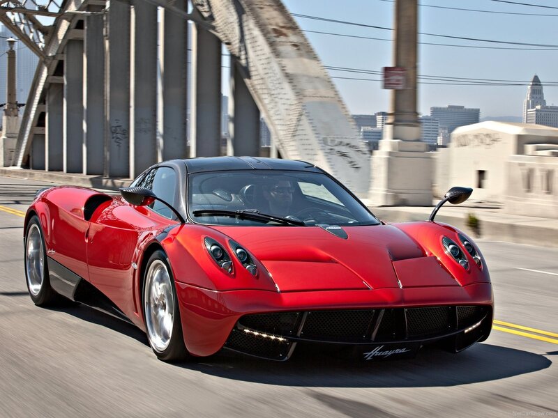 Red Pagani Huayra on a bridge