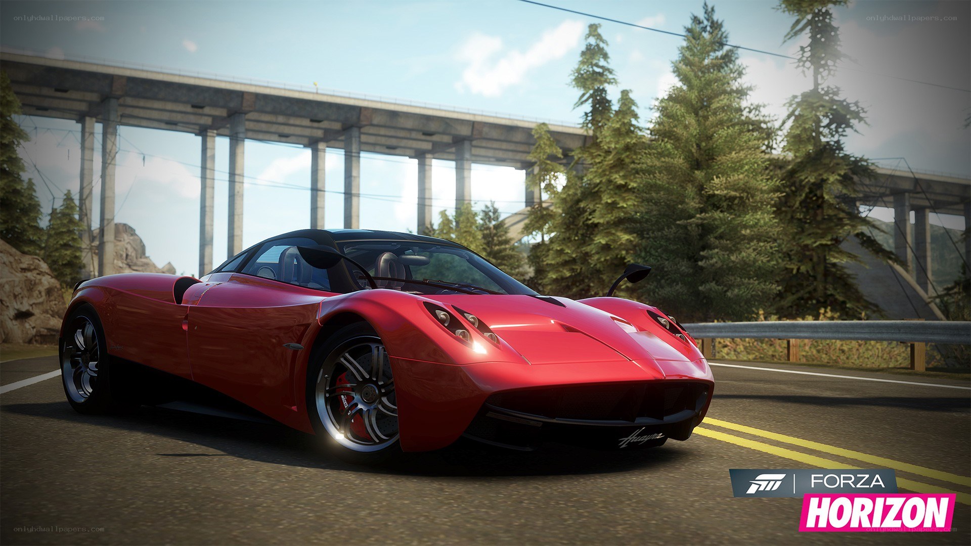 Red Pagani Huayra on a road