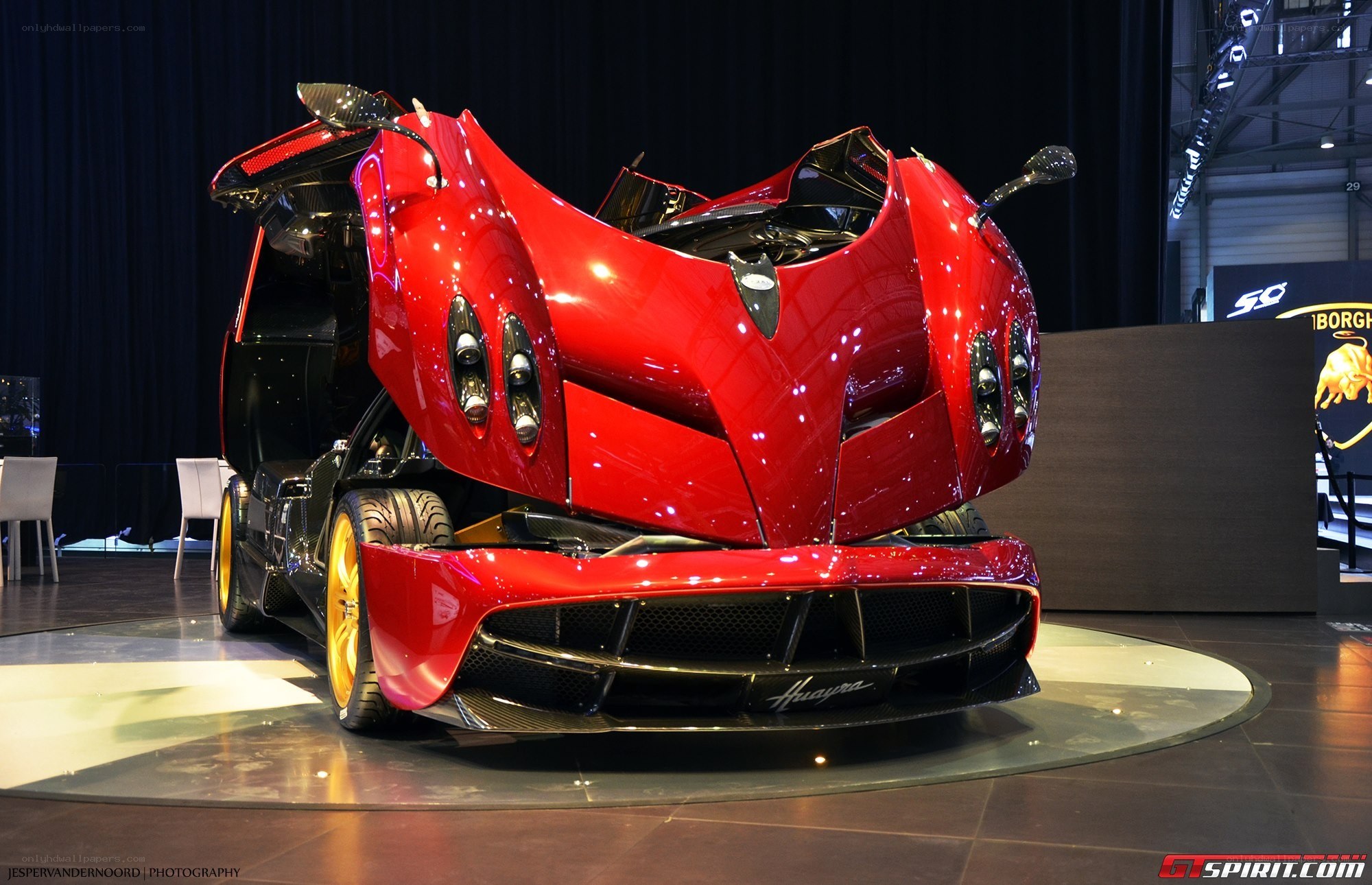 Red Pagani Huayra on display