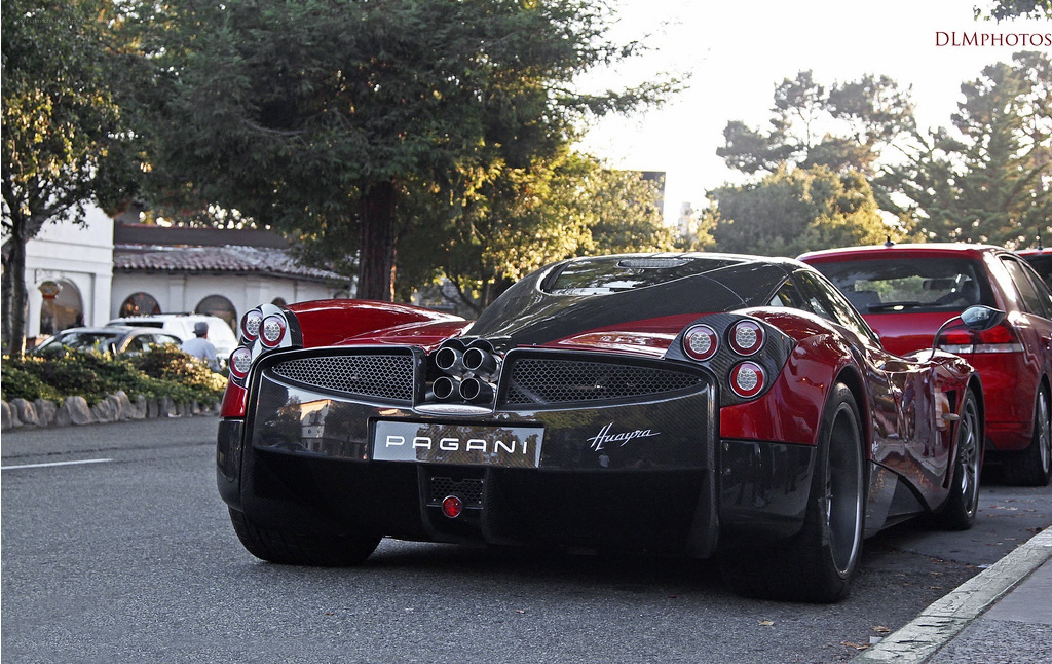 Red Pagani Huayra parked
