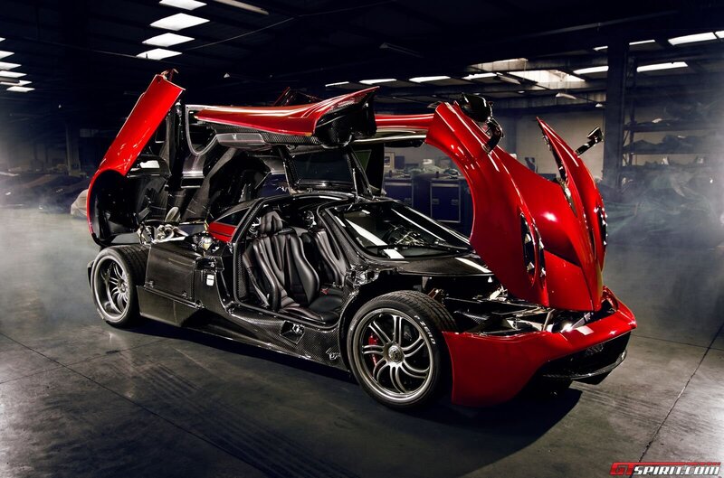 Red Pagani Huayra with doors open