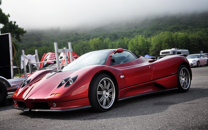 Red Pagani sports car on display