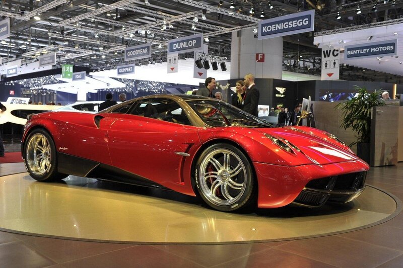 Red Pagani sports car on display