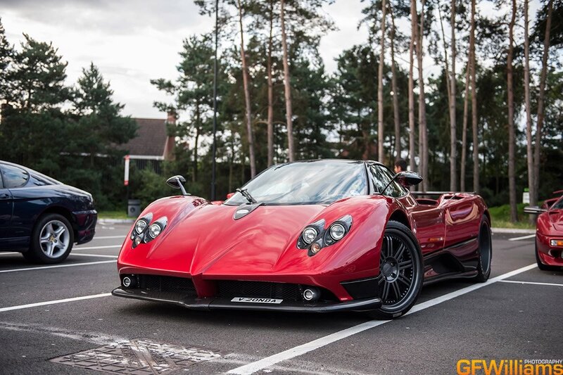 Red Pagani Zonda in parking lot