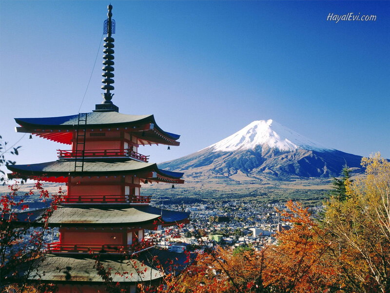 Red Pagoda and Mount Fuji — Blue