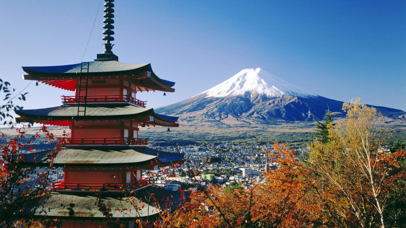 Red Pagoda and Mount Fuji