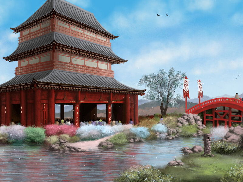 Red Pagoda by Water