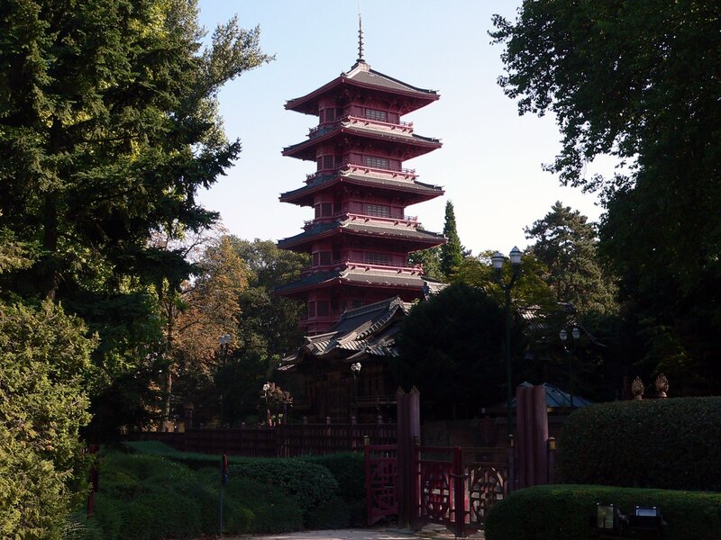 Red pagoda in a park