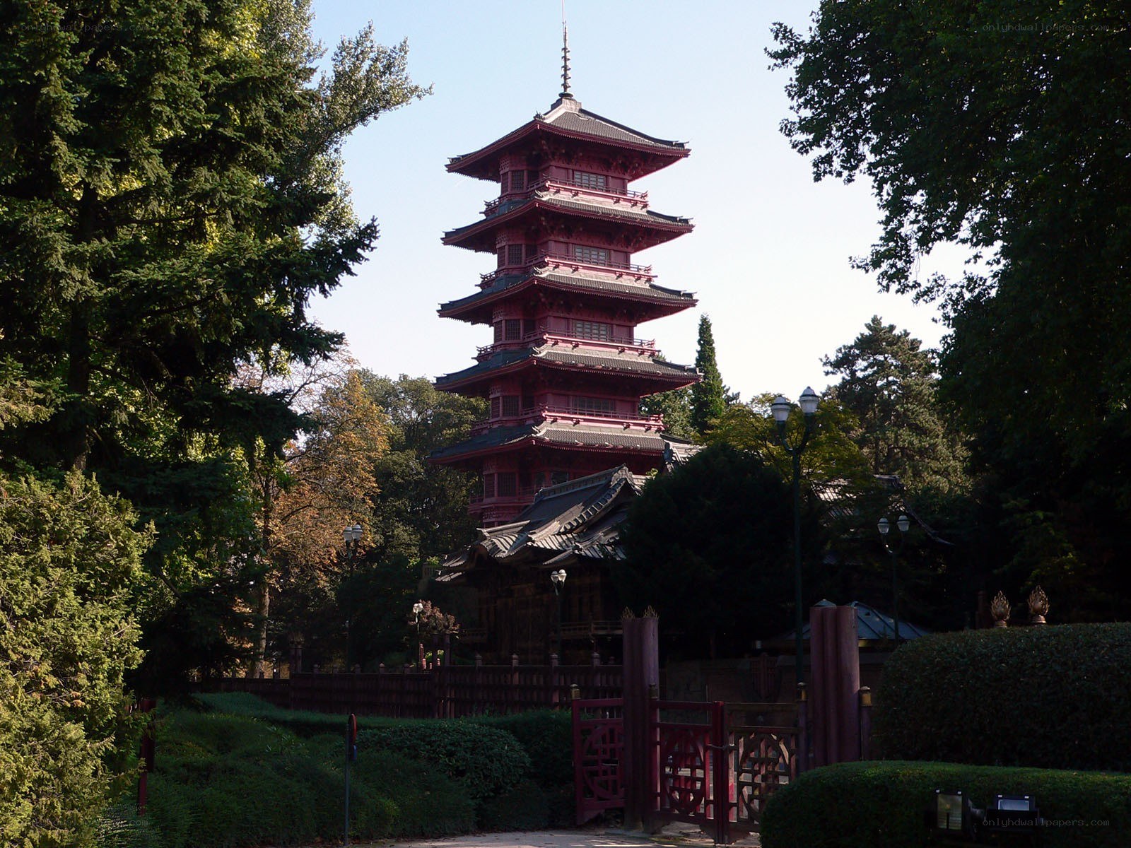 Red pagoda in a park