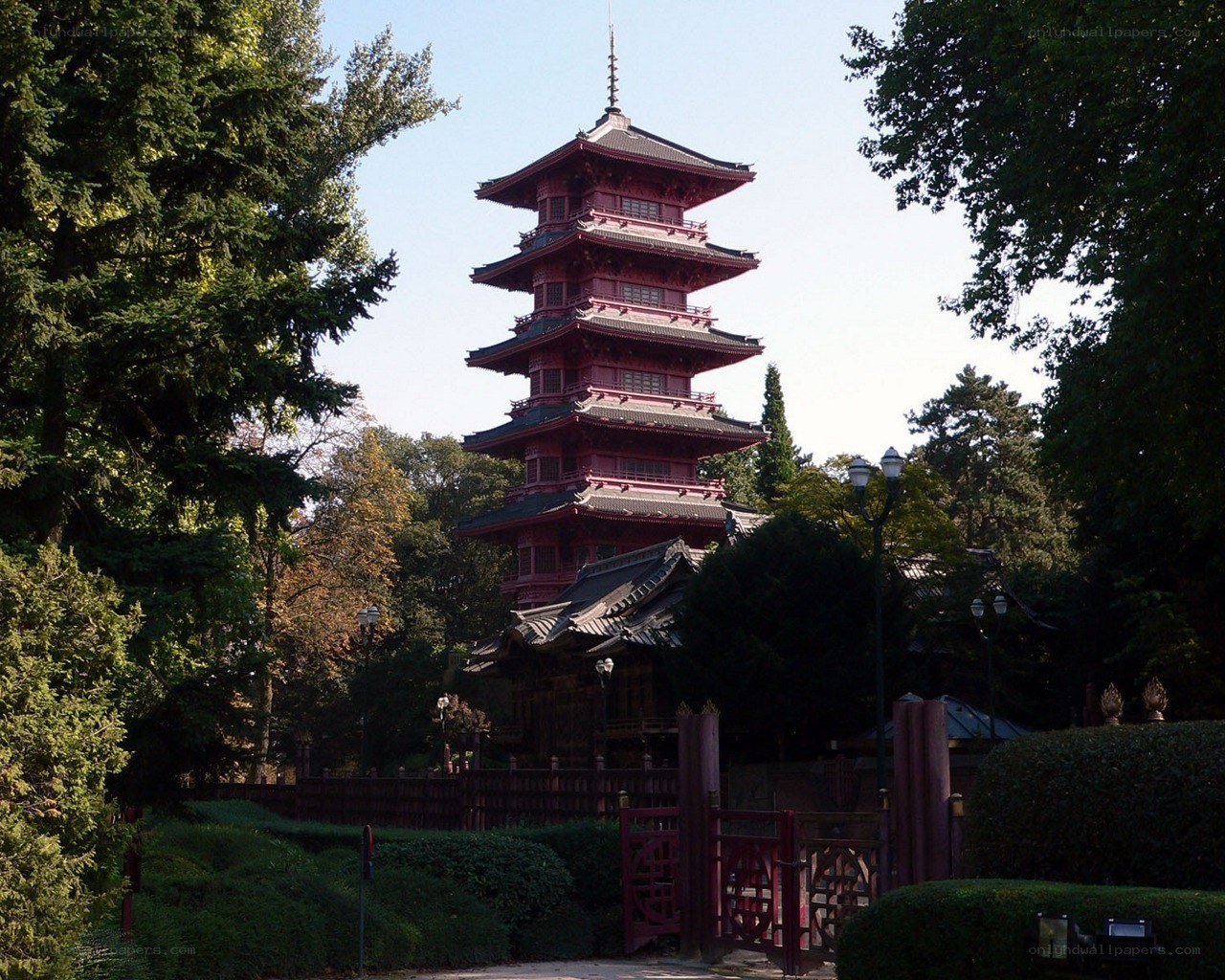 Red pagoda in a park