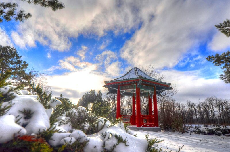 Red Pagoda in Snow