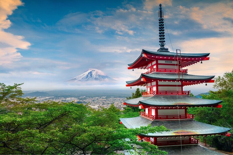 Red Pagoda with Mountain