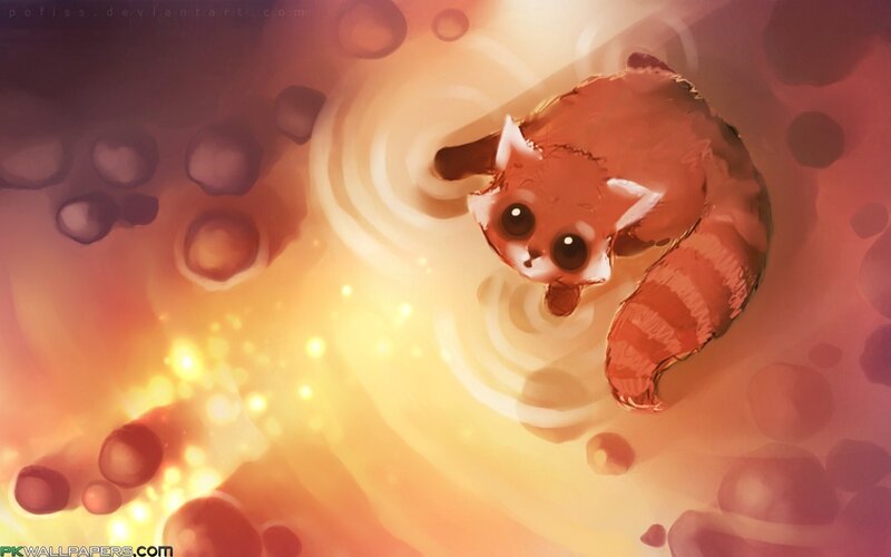 Red Panda Cub — Orange, Dreamy, Digital Art, Swirls