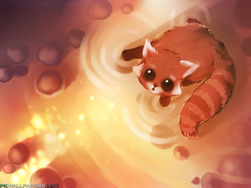 Red Panda Cub — Orange, Dreamy, Digital Art