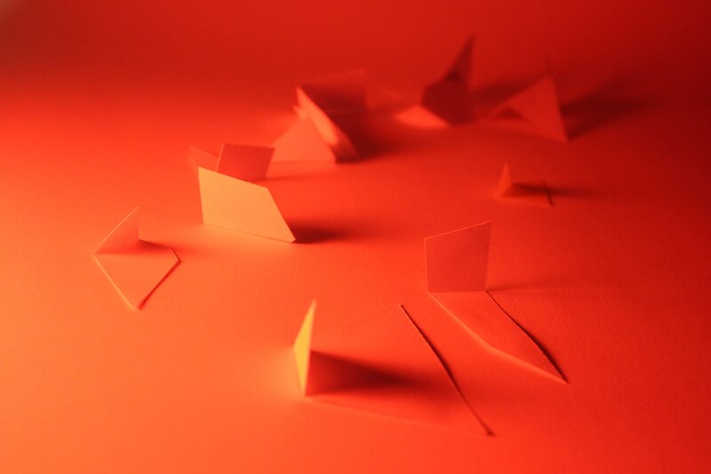 Red paper art installation