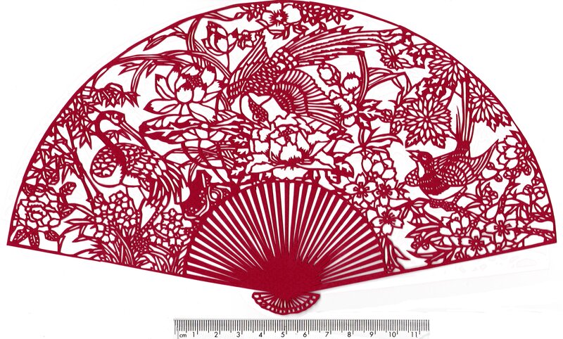 Red paper cut fan art