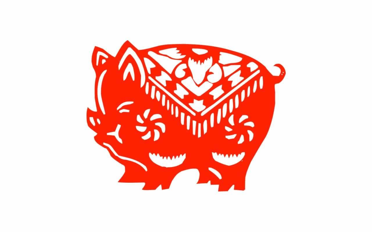 red paper-cut pig design
