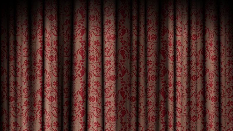 Red Patterned Curtain — Dramatic