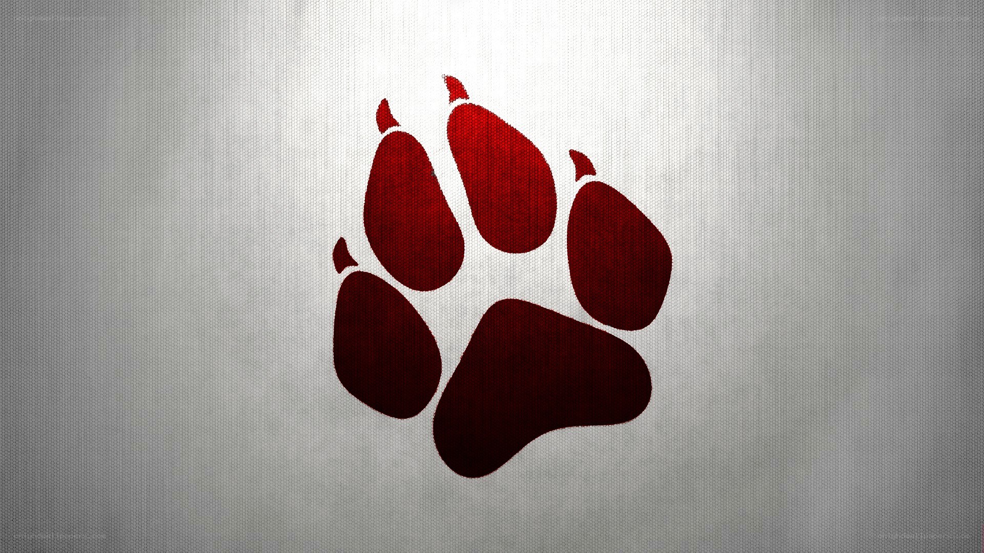 red paw print on gray fabric