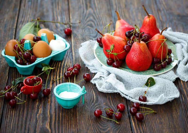Red Pears and Cherries — Brown, Calm