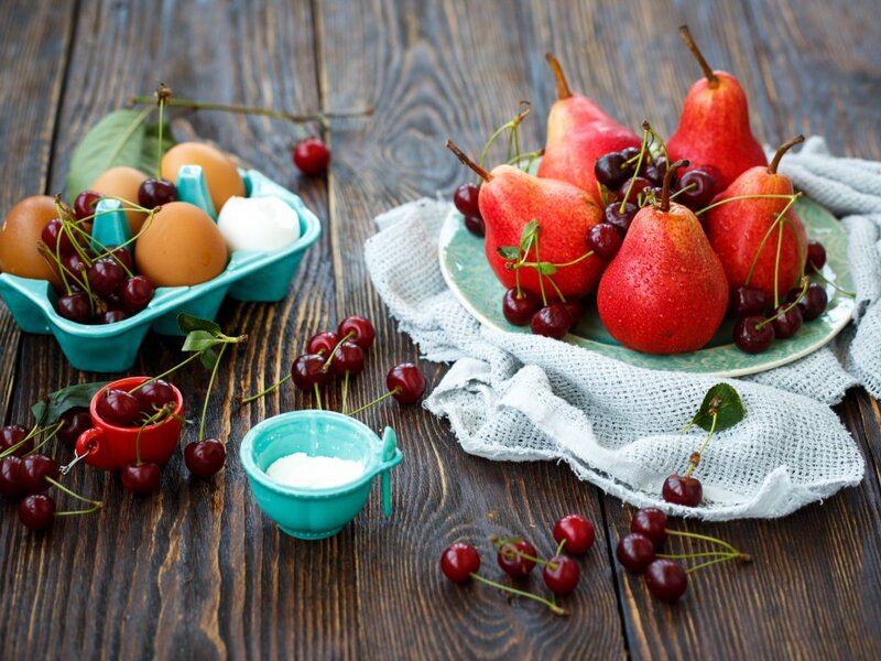 Red Pears and Cherries — Brown