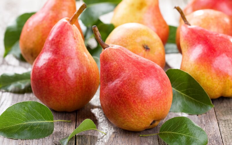 Red Pears on Wood
