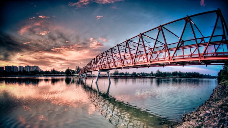 Red Pedestrian Bridge — Blue