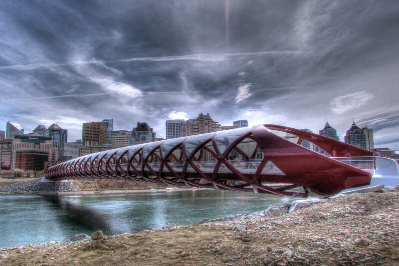Red Pedestrian Bridge — Dramatic