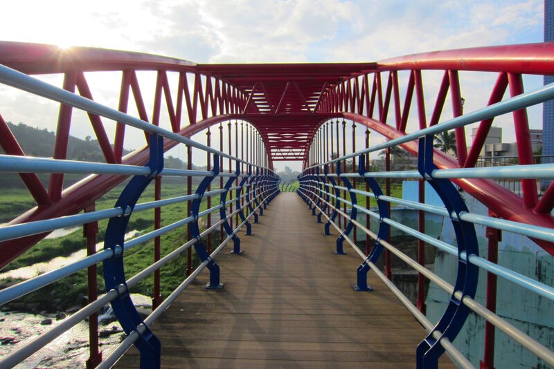 Red Pedestrian Bridge — Serene