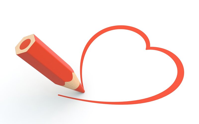 Red Pencil Drawing Heart — Clean, 3d Render